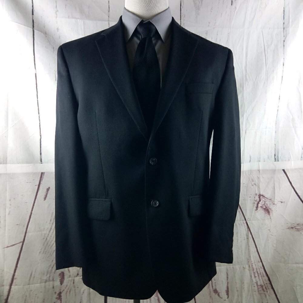 Chaps 42R Wool 2 Button Black Suit Blazer Jacket